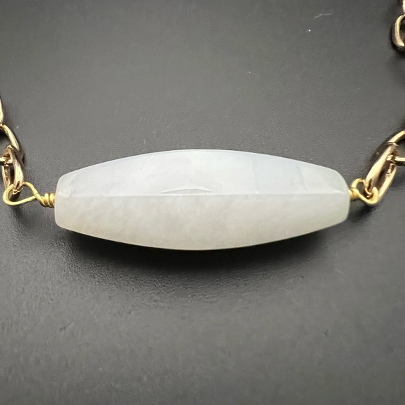 Gold Tone and Light Jade Style Stone Necklace - Picture 2 of 3